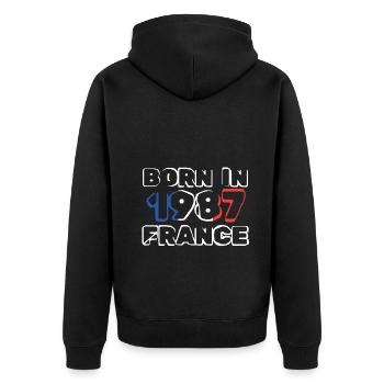 Né en France France 1987 - Veste à capuche bio Premium Unisexe - noir - Dos - Nico (187cm)