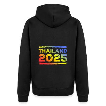 Thailand 2025 Bunt - Unisex Premium Bio Zip Hoodie - Schwarz - Hinten - Nico (187cm)