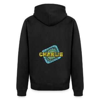 Enterprise Charlie - Unisex Premium Bio Zip Hoodie - Schwarz - Hinten - Nico (187cm)
