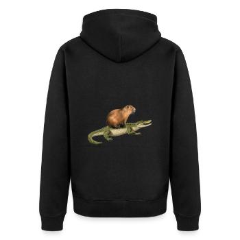 Capybara Alligator - Unisex Premium Bio Zip Hoodie - Schwarz - Hinten - Nico (187cm)