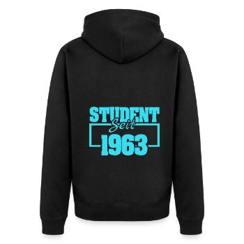 Student seit 1963 - Unisex Premium Bio Zip Hoodie - Schwarz - Hinten - Nico (187cm)