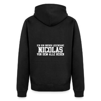 Nicolas Name Design - Unisex Premium Bio Zip Hoodie - Schwarz - Hinten - Nico (187cm)
