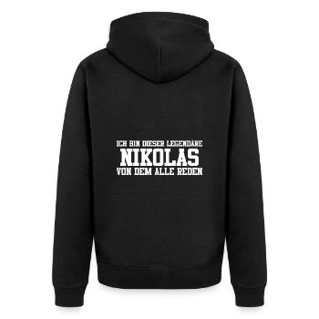 Nikolas Name Design - Unisex Premium Bio Zip Hoodie - Schwarz - Hinten - Nico (187cm)