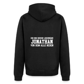 Jonathan Name Design - Unisex Premium Bio Zip Hoodie - Schwarz - Hinten - Nico (187cm)