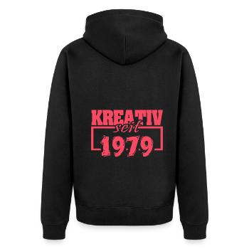 Kreativ seit 1979 - Unisex Premium Bio Zip Hoodie - Schwarz - Hinten - Nico (187cm)