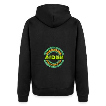 Vorname Aiden - Unisex Premium Bio Zip Hoodie - Schwarz - Hinten - Nico (187cm)