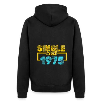 Single seit 1975 - Unisex Premium Bio Zip Hoodie - Schwarz - Hinten - Nico (187cm)