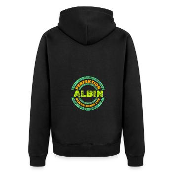Perfekt Albin - Unisex Premium Bio Zip Hoodie - Schwarz - Hinten - Nico (187cm)