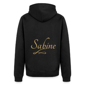 Vorname von Sabine - Unisex Premium Bio Zip Hoodie - Schwarz - Hinten - Nico (187cm)