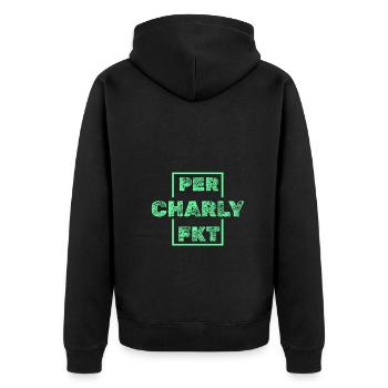 Vorname Charly - Unisex Premium Bio Zip Hoodie - Schwarz - Hinten - Nico (187cm)