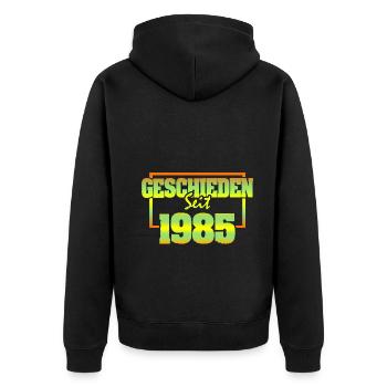 Jahr 1985 - Unisex Premium Bio Zip Hoodie - Schwarz - Hinten - Nico (187cm)