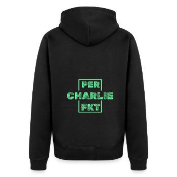 Vorname Charlie - Unisex Premium Bio Zip Hoodie - Schwarz - Hinten - Nico (187cm)
