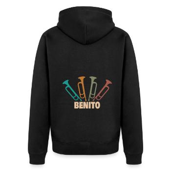 Blasinstrument Benito - Unisex Premium Bio Zip Hoodie - Schwarz - Hinten - Nico (187cm)