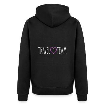 Travel Team Herz - Unisex Premium Bio Zip Hoodie - Schwarz - Hinten - Nico (187cm)