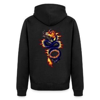 Chinese Dragon Blue with Fire - Unisex Premium Organic Zip Hoodie - black - Back - Nico (187cm)