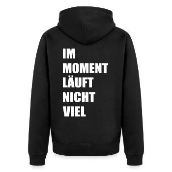 Im moment läuft nicht viel - Unisex Premium Bio Zip Hoodie - Schwarz - Hinten - Nico (187cm)