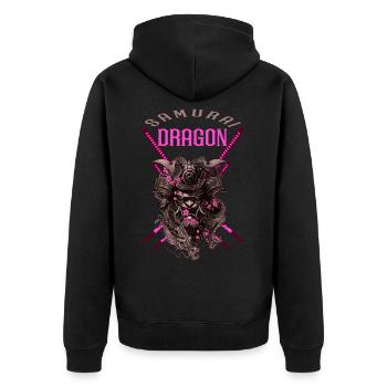 Samurai-Drache - Unisex Premium Bio Zip Hoodie - Schwarz - Hinten - Nico (187cm)