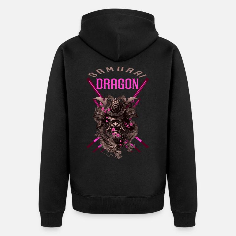 Samurai-Drache - Unisex Premium Bio Zip Hoodie - Schwarz