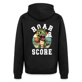 Basketball Dino T-Rex Spieler Sport Comic Cartoon - Unisex Premium Bio Zip Hoodie - Schwarz - Hinten - Nico (187cm)