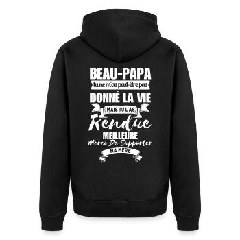 Step-Dad T-Shirt, You Made My Life Better - Unisex Premium Organic Zip Hoodie - black - Back - Nico (187cm)