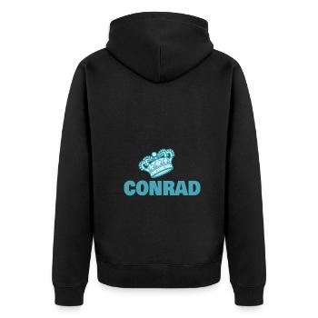 Krone König Conrad - Unisex Premium Bio Zip Hoodie - Schwarz - Hinten - Nico (187cm)