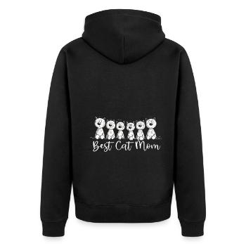 Katzen Mama Katzen Sprüche Best Cat Mom - Unisex Premium Bio Zip Hoodie - Schwarz - Hinten - Nico (187cm)