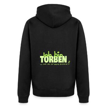 Ausrede Namenschild Torben - Unisex Premium Bio Zip Hoodie - Schwarz - Hinten - Nico (187cm)