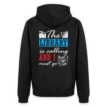 The Library is Calling and I Must Go - Unisex Premium Organic Zip Hoodie - black - Back - Nico (187cm)