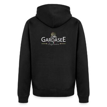Gardasee Bergwandern - Unisex Premium Bio Zip Hoodie - Schwarz - Hinten - Nico (187cm)