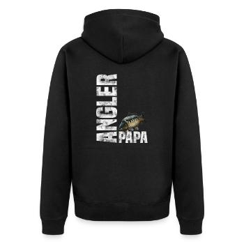 Angler Papa - Karpfen Angeln - Unisex Premium Bio Zip Hoodie - Schwarz - Hinten - Nico (187cm)