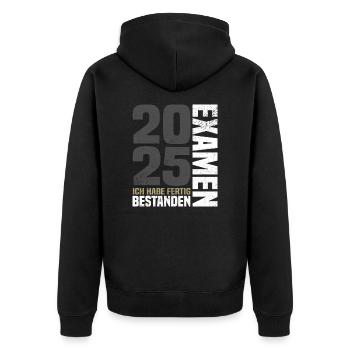 Examen Bestanden 2025 - Ich Habe Fertig - Unisex Premium Bio Zip Hoodie - Schwarz - Hinten - Nico (187cm)