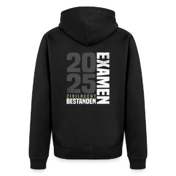Zivilrecht Examen Bestanden 2025 - Unisex Premium Bio Zip Hoodie - Schwarz - Hinten - Nico (187cm)