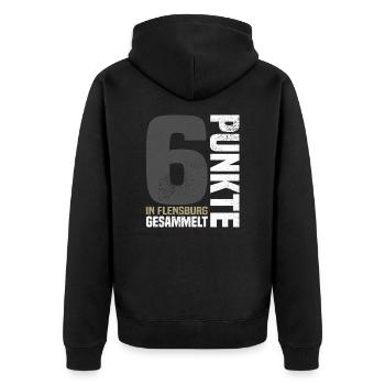 6 Punkte in Flensburg - Unisex Premium Bio Zip Hoodie - Schwarz - Hinten - Nico (187cm)