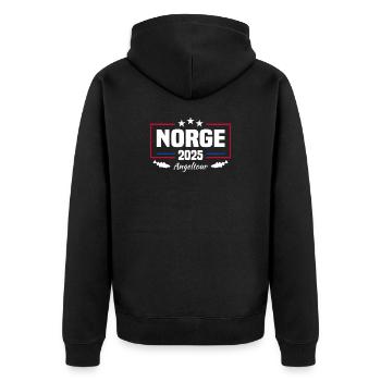 Norwegen Angeln 2025 - Unisex Premium Bio Zip Hoodie - Schwarz - Hinten - Nico (187cm)