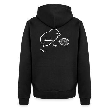 badminton federballspieler federball - Unisex Premium Bio Zip Hoodie - Schwarz - Hinten - Nico (187cm)