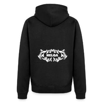 Name in vintage look Helga - Unisex Premium Bio Zip Hoodie - Schwarz - Hinten - Nico (187cm)