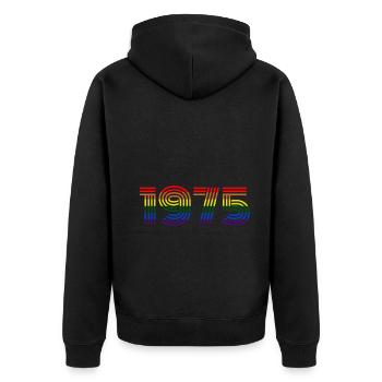 Jahr 1975 - Unisex Premium Bio Zip Hoodie - Schwarz - Hinten - Nico (187cm)