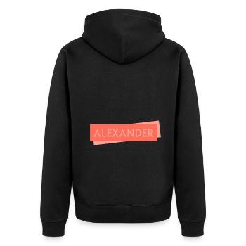Schild ALEXANDER Alex Alexander - Unisex Premium Bio Zip Hoodie - Schwarz - Hinten - Nico (187cm)