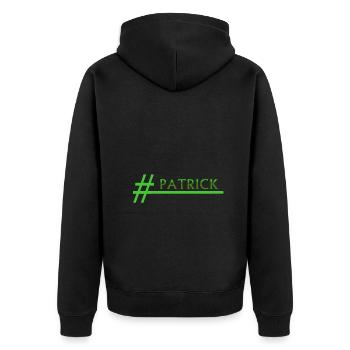 Stylischer Hashtag PATRICK Patrick - Unisex Premium Bio Zip Hoodie - Schwarz - Hinten - Nico (187cm)
