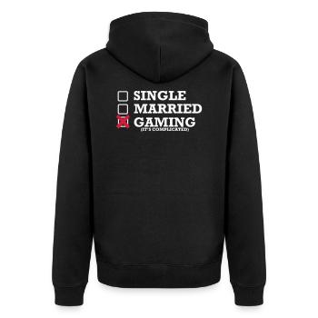 Single - Married - Gaming - Unisex Premium Organic Zip Hoodie - black - Back - Nico (187cm)
