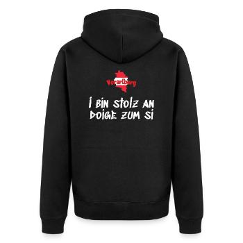 Vorarlberg - I Bin Stolz An Doige Zum Si - Unisex Premium Bio Zip Hoodie - Schwarz - Hinten - Nico (187cm)
