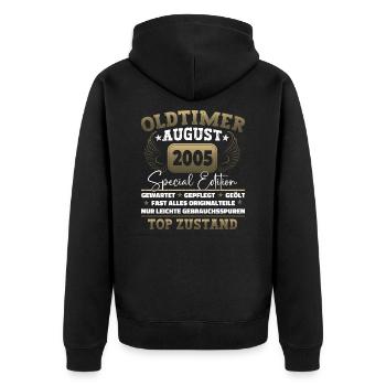 Oldtimer August 2005 17. Geburtstag Geschenk Fun - Unisex Premium Bio Zip Hoodie - Schwarz - Hinten - Nico (187cm)