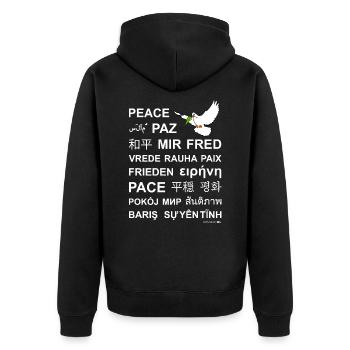 FRIEDEN! - in verschiedenen Sprachen - Unisex Premium Bio Zip Hoodie - Schwarz - Hinten - Nico (187cm)