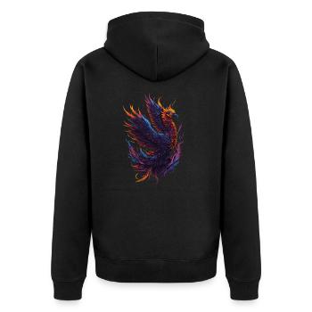 Mythischer Phönixvogel mit Flammen - Unisex Premium Bio Zip Hoodie - Schwarz - Hinten - Nico (187cm)