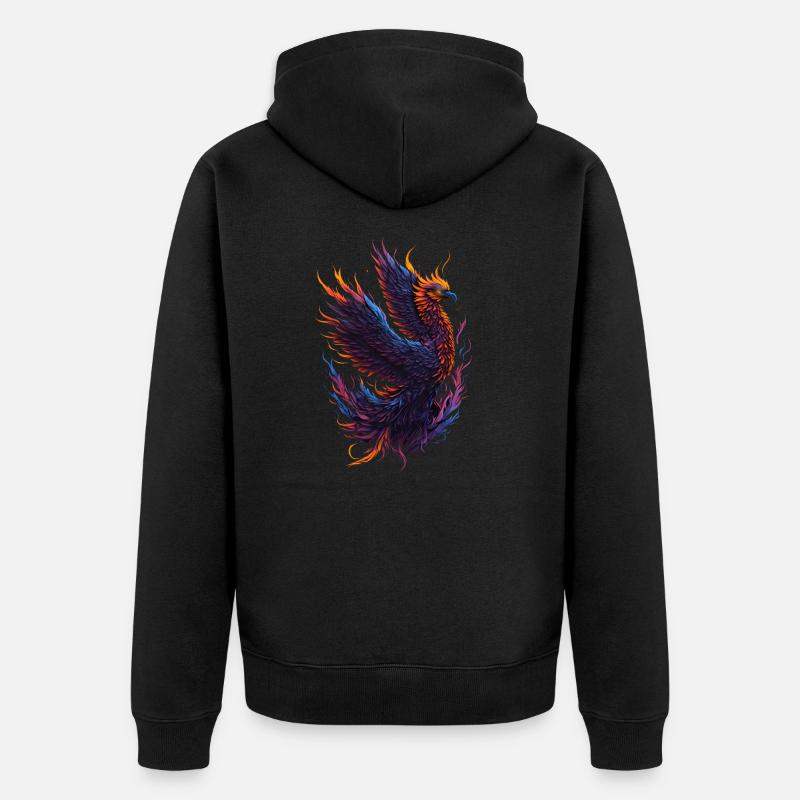 Oiseau phénix mythique avec flammes - Veste à capuche bio Premium Unisexe - noir