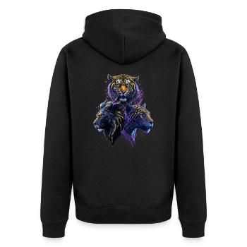Das mächtige Trio: Tiger, Löwe und Jaguar - Unisex Premium Bio Zip Hoodie - Schwarz - Hinten - Nico (187cm)