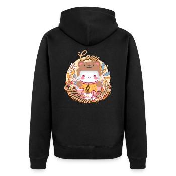 Cozy Autumn Days gemütliche Herbsttage - Unisex Premium Bio Zip Hoodie - Schwarz - Hinten - Nico (187cm)