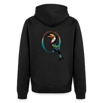 Tropisches Juwel: Tukan-Genuss - Unisex Premium Bio Zip Hoodie - Schwarz - Hinten - Nico (187cm)