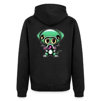 Niedlicher grüner Alien - Unisex Premium Bio Zip Hoodie - Schwarz - Hinten - Nico (187cm)