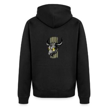 Regal Horns: Majestic Bull - Unisex Premium Organic Zip Hoodie - black - Back - Nico (187cm)